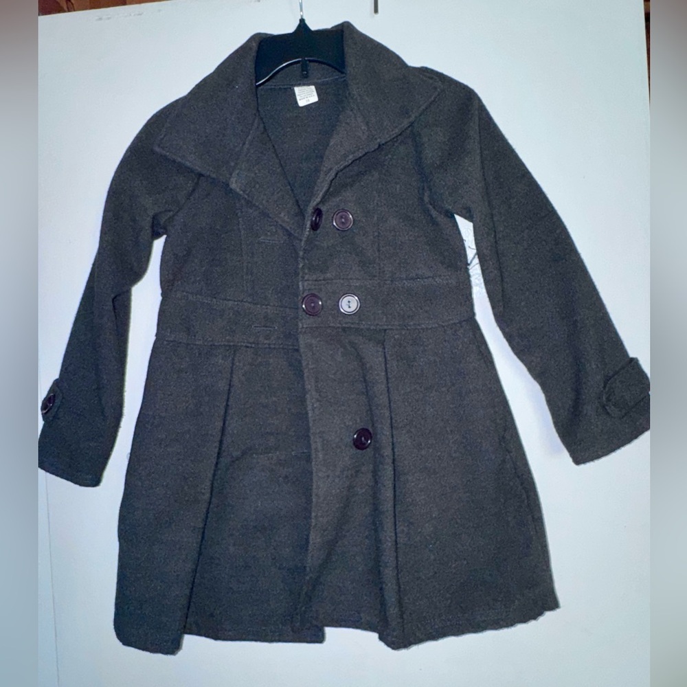 Nordstrom Girls' Dark Gray Double-Breasted Wool Pea Coat